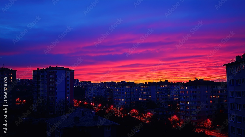 Fototapeta premium City skyline silhouette against a warm dusk sky, urban simplicity meets serene twilight.