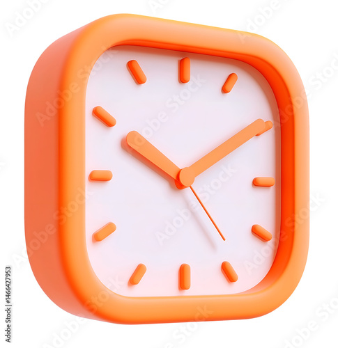 Orange Clock 3D Icon Isolated on Transparent Background