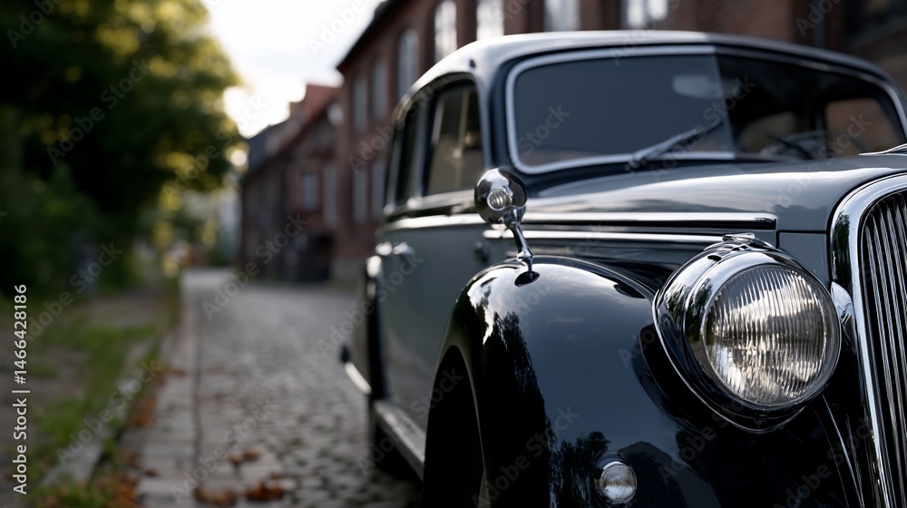 Fototapeta premium Classic car parked on cobblestone street