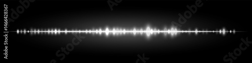 White waveform glowing softly on black background, with smooth symmetrical reflection and low to mid amplitude spikes for minimal voice input design.