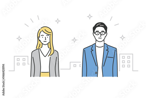 businessman and businesswoman, upper body, front view, vector illustration