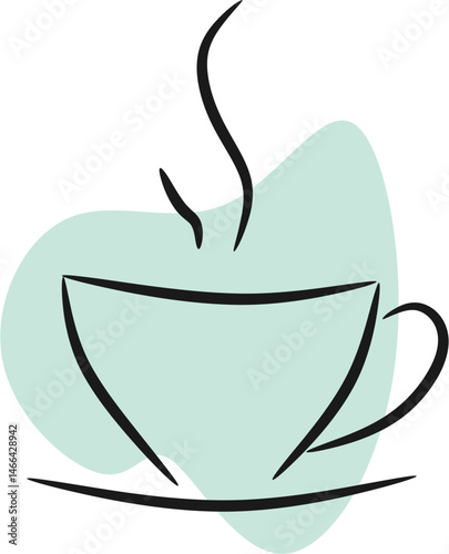 Minimal Line Coffee Cup with Pastel Blob Background – Modern Vector Art