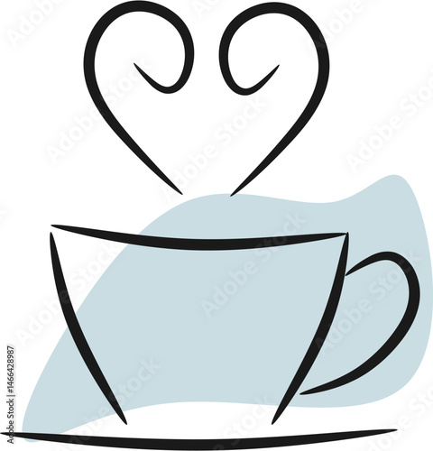 Minimal Line Coffee Cup with Pastel Blob Background – Modern Vector Art
