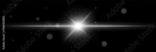 White radial light burst with sparkling center beam and glowing particle rays, symbolizing powerful signal transmission or sci-fi tech explosion.