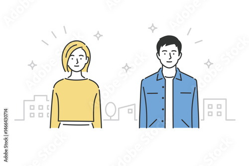 married couple, upper body, front view, vector illustration