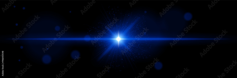 Blue starburst with central flare, sparkling dots, dynamic rays on dark background. Depicts futuristic energy, space pulse, sci-fi beam, cosmic ignition. Blue starburst with central flare, sparkling dots, dynamic rays on dark background. Depicts futuristic energy, space pulse, sci-fi beam, cosmic ignition.
