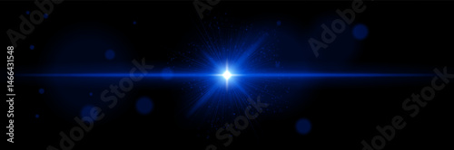 Blue starburst with central flare, sparkling dots, dynamic rays on dark background. Depicts futuristic energy, space pulse, sci-fi beam, cosmic ignition.