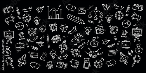 Business doodle elements. Vector illustration in line with black background