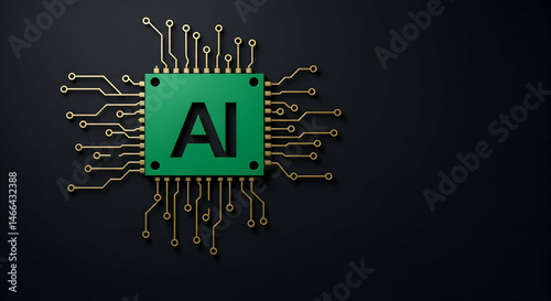 Green AI Chip with Circuit Connections on Dark Background