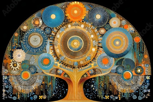 Enchanted Tree of Time illustrated with golden celestial gears and cosmic roots – perfect for book covers, spiritual editorials, and fantasy-inspired creative projects.