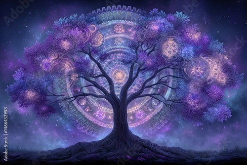 Enchanted Tree of Time illustrated with golden celestial gears and cosmic roots – perfect for book covers, spiritual editorials, and fantasy-inspired creative projects.
