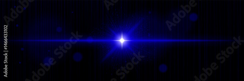 Blue radiant star with center flare, soft sparkles, vertical glowing lines. Represents high-tech glow, energy surge, cosmic force, digital beam.