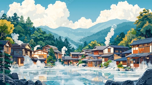 Scenery of Japanese hot spring town