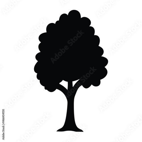 elm tree vector silhouette icon, black and white illustration of trees.