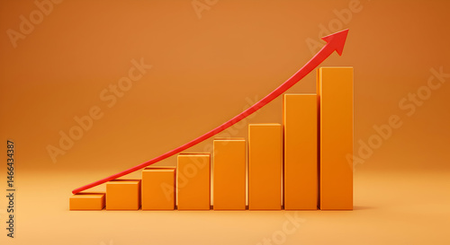 Growth Chart with Rising Arrow on Orange Background for Business Concept