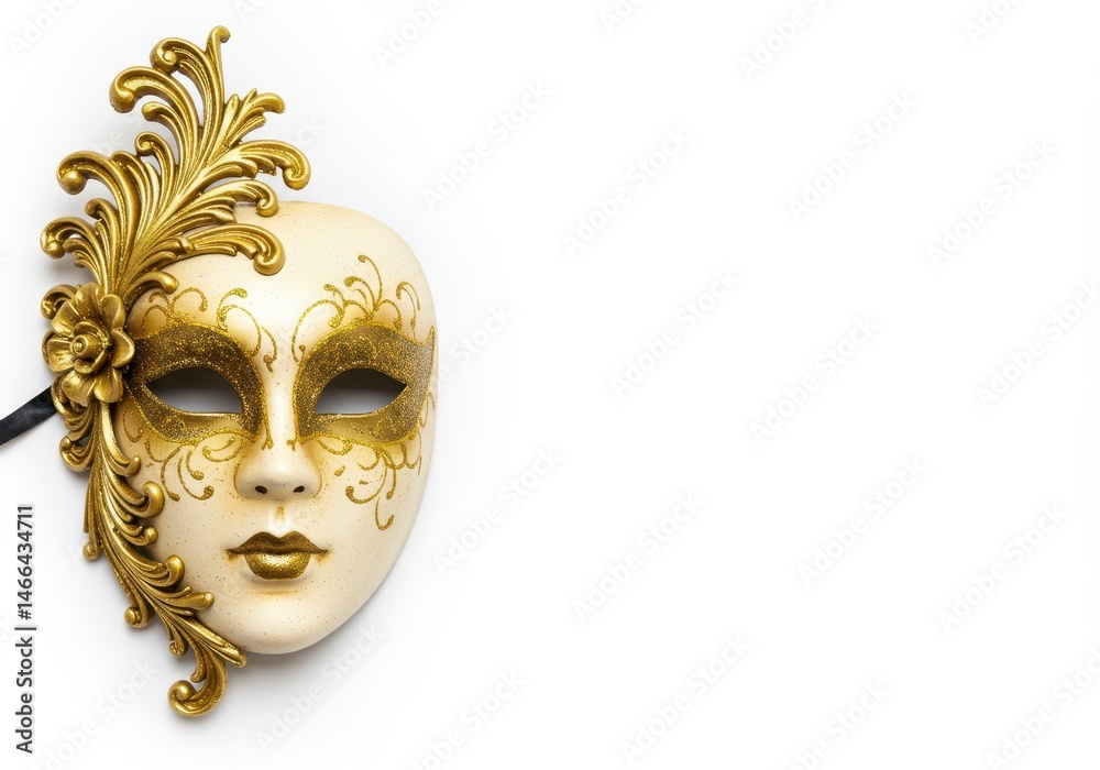 Elegant venetian mask with gold details on a white background Elegant venetian mask with gold details on a white background