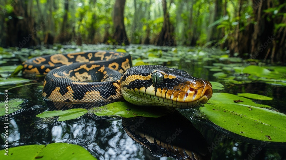 Obraz premium A snake in a swampy forest