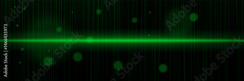Green horizontal energy pulse with orbs, vertical lines, faint glow. Illustrates digital signal, sci-fi light, futuristic pulse, electric beam.