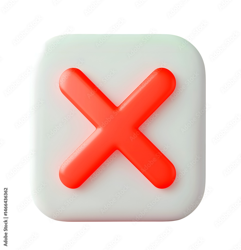 Fototapeta premium Red X Mark 3D Icon Isolated on Transparent Background