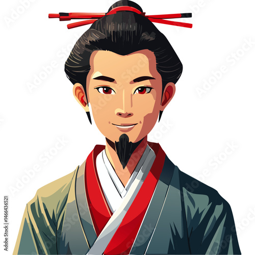 young japanese man in kimono vector graphic design