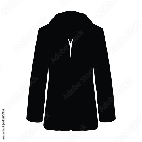 faux fur coat vector silhouette icon, black and white illustration of clothing.