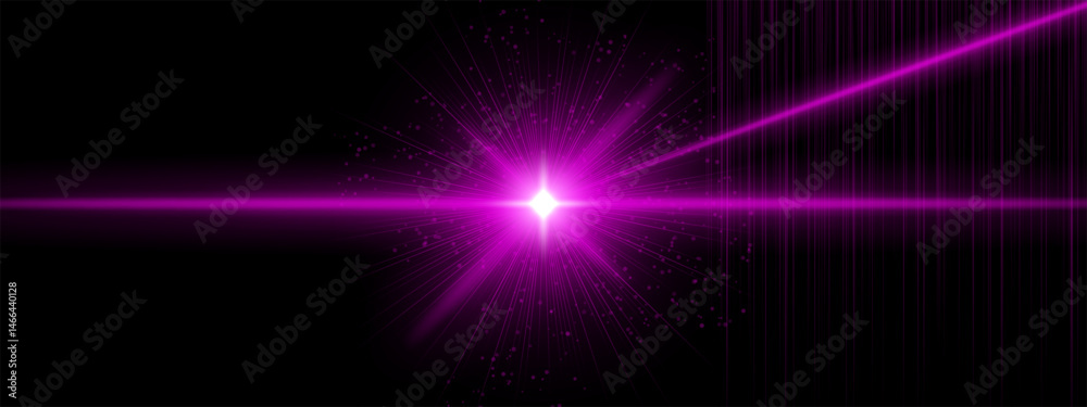 Purple glowing starburst with angular beams and vertical light lines, scattered sparkles. Symbolizes cosmic signal, futuristic source, digital energy effect. Purple glowing starburst with angular beams and vertical light lines, scattered sparkles. Symbolizes cosmic signal, futuristic source, digital energy effect.