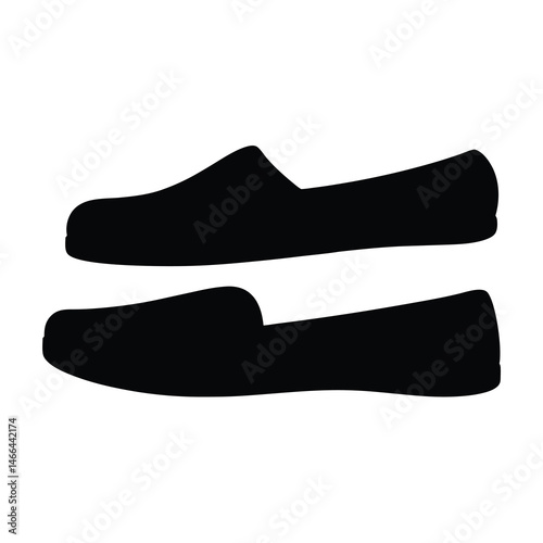 flats vector silhouette icon, black and white illustration of footwear.