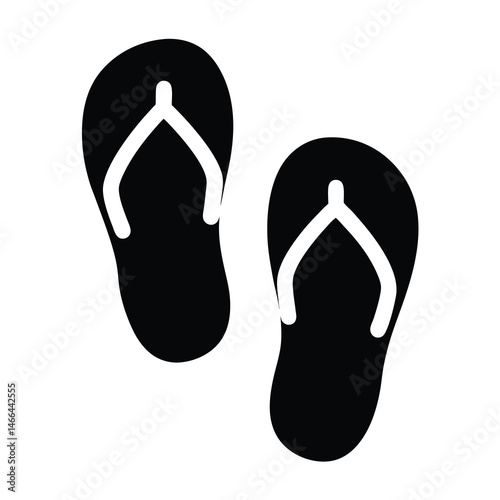 flip flops vector silhouette icon, black and white illustration of footwear.