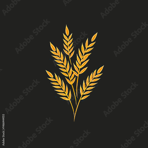 Golden wheat ears bundle illustration isolated on dark background with minimalist flat style for agriculture and natural grain concept design vector