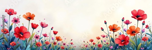 Abstract background of watercolor wild flowers in rainbow colors, artistic, poppies, bloom