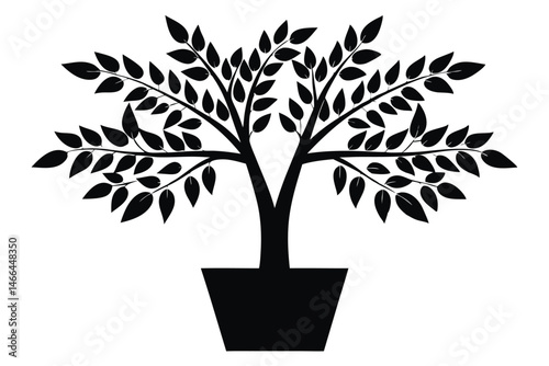 tree plant in a potted black silhouette vector, tree in a pot symbol,  houseplant black vector