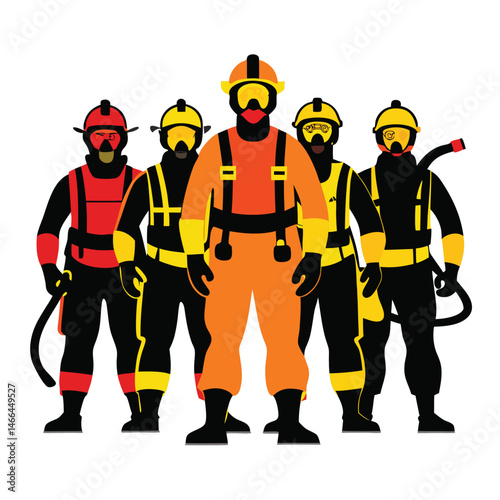 Group of firefighters in uniforms standing together prepared to respond to an emergency situation