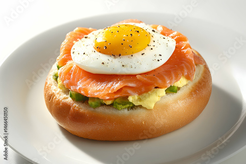 Smoked salmon bagel with fried egg