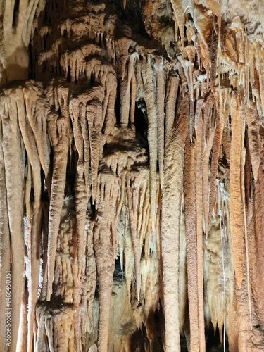 Jillabene Cave at Yarrangobilly in the New South Wales Snowy Mountains, Australia. Limestone cave formations including stalactites, stalagmites and flowstone. photo