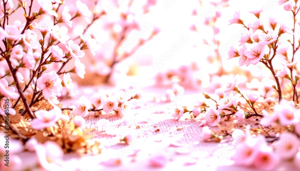 Fototapeta premium a close up view of cherry blossoms in full bloom, with delicate pink petals scattered across the frame