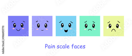 Square Mood Scale Emoji Faces – Cute Gradient Expression Chart from Happy to Sad