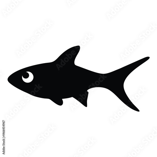 harlequin rasbora fish vector silhouette icon, black and white illustration of fish.
