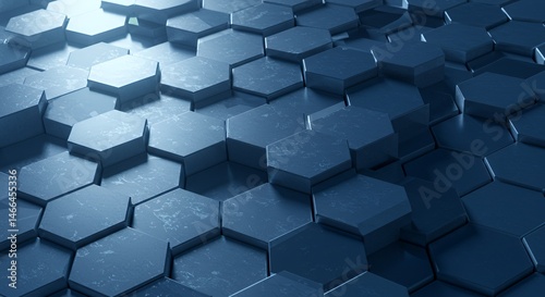 Abstract Hexagon Pattern: A 3D Rendering of Interlocking Blue Hexagons
