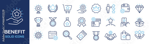 Set of collection line icons related benefit, bonus, reward, intensive. Editable stroke. Perfect pixel on transparent background