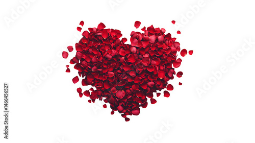 Fototapeta Naklejka Na Ścianę i Meble -  Photorealistic flat lay: Realistic red rose petals scattered artfully to form a heart shape, top-down view, isolated on Transparent Background