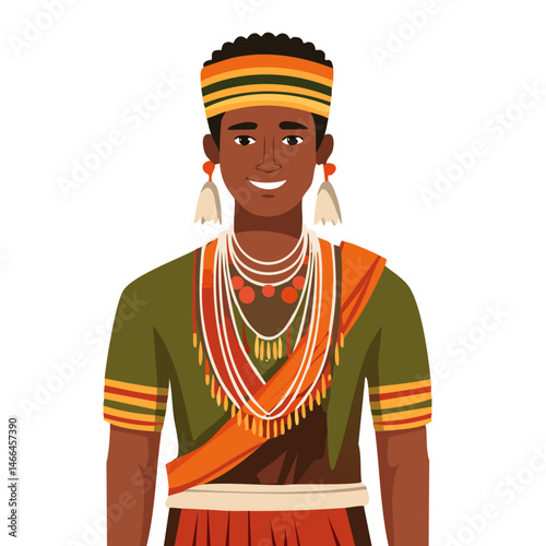 portrait of a young Indian man in traditional clothing vector culture art design
