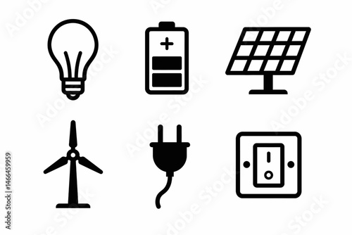 Black energy and electricity icons set Vector