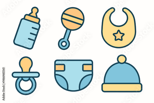 Flat vector icons of baby essentials Vector