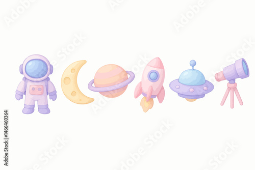 Cute pastel space exploration icons for kids Vector
