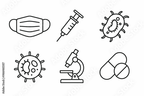 Medical virus and healthcare outline icons set Vector