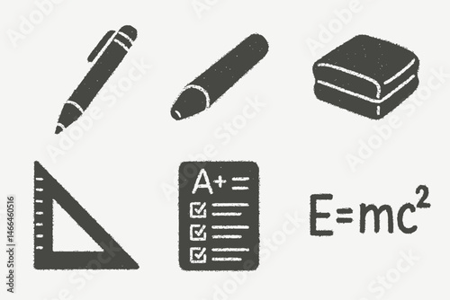 Hand-drawn school stationery and math symbols Vector