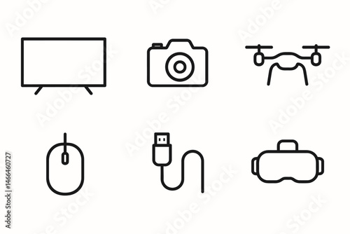 Minimal line icons of modern tech gadgets Vector