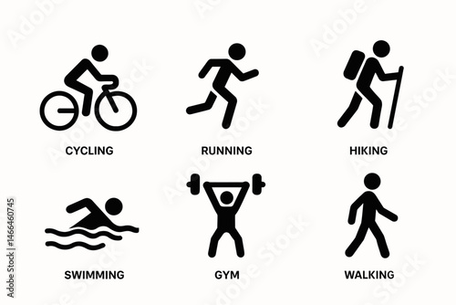 Bold black icons of fitness activities Vector