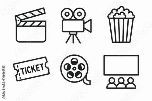 Movie theater and cinema icons in line style Vector