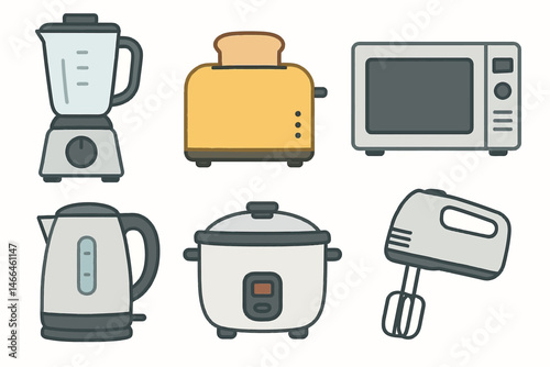 Kitchen appliance icons for cooking and food prep Vector